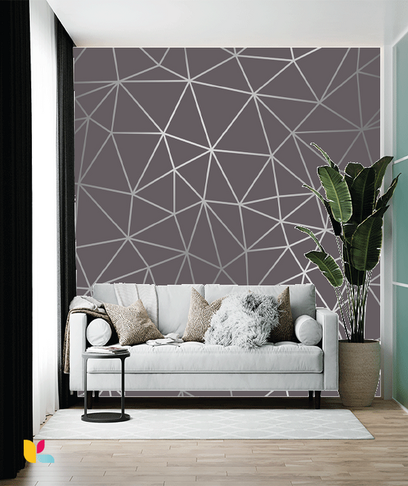Papier peint géométrique argenté sur fond violet