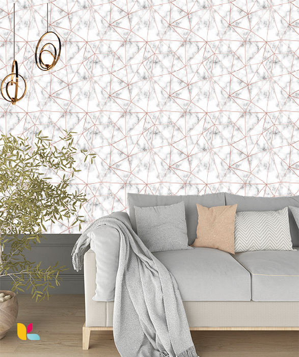 Papier Peint Géométrique Marbré Blanc et Rose - Raffinement et Simplicité