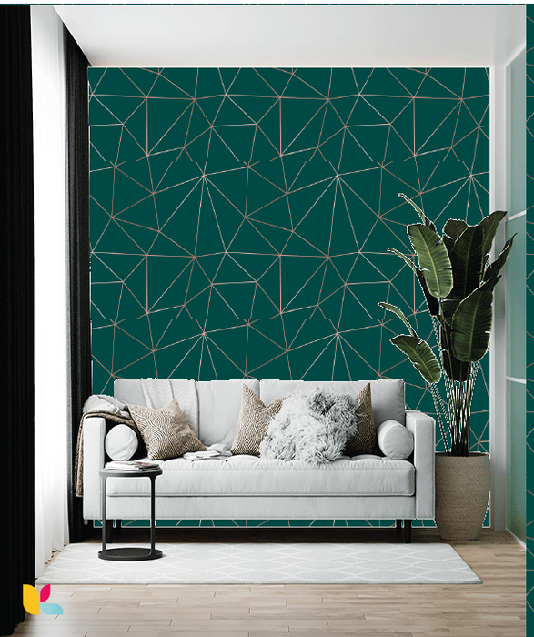 Papier Peint Géométrique Vert Émeraude et Cuivré - Luxe et Intemporalité