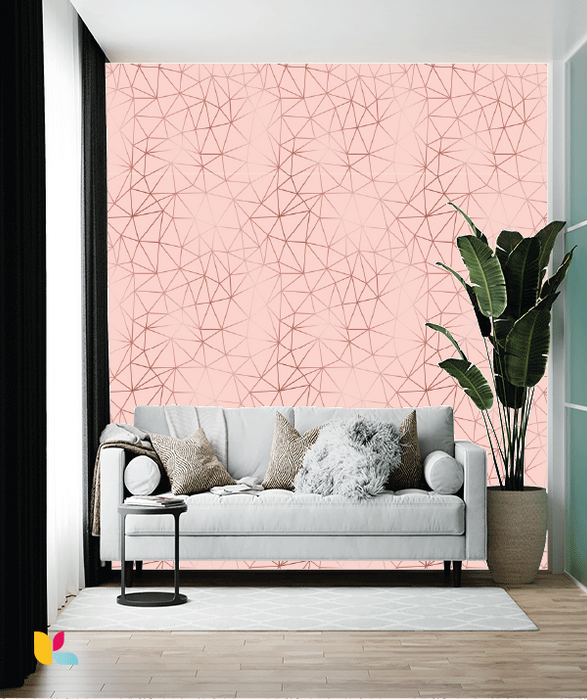 Papier Peint Géométrique Rose Pastel et Cuivré - Élégance et Modernité
