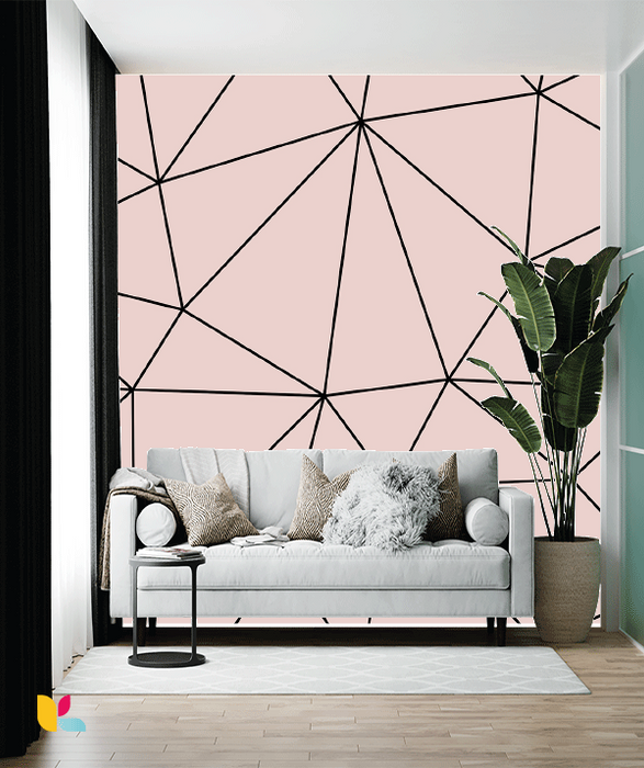 Papier peint géométrique à lignes noires sur fond rose