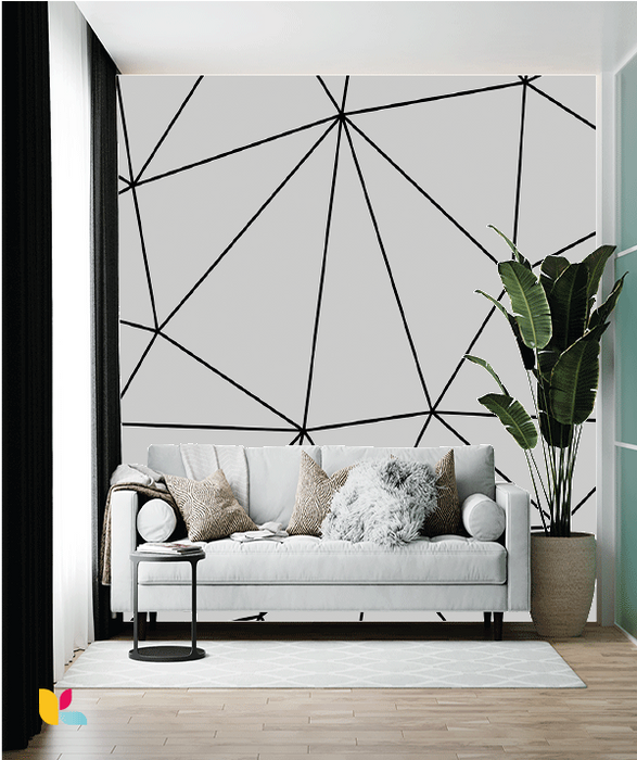 Papier Peint Géométrique Moderne avec Contours Noirs - Design Contemporain