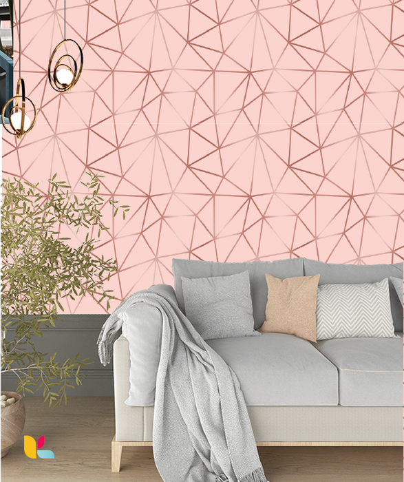 Papier Peint Géométrique Rose Poudré et Cuivré - Douceur et Modernité