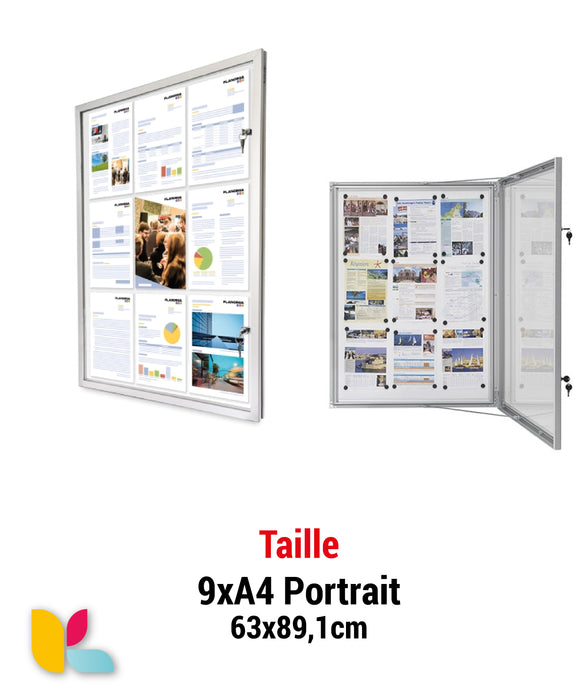 vitrine d'affichage, vitrine d'affichage 9xA4, vitrine d'affichage 4xA4, affichage sécurisé vitrine, vitrine d'affichage aluminium, vitrine verrouillable affichage