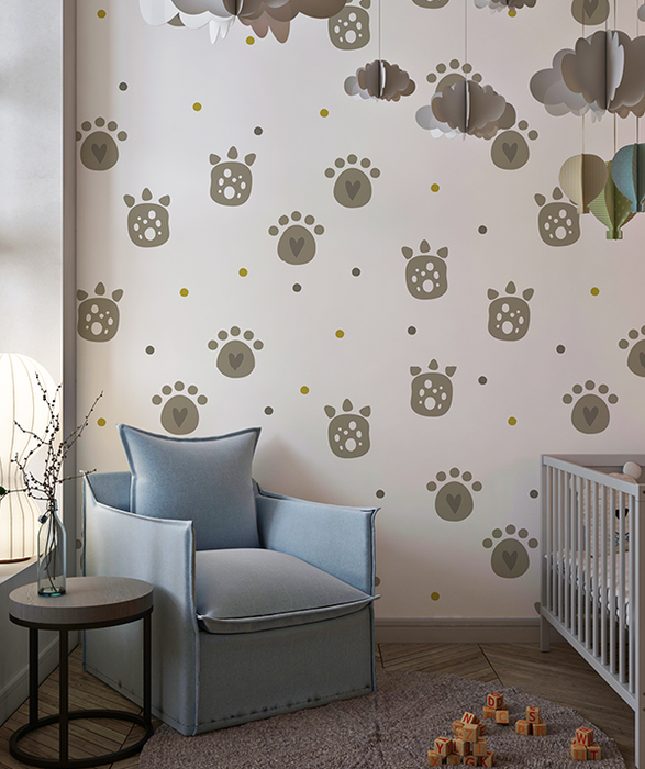 Papier Peint Empreintes de Dinosaures – Motif Doux et Ludique