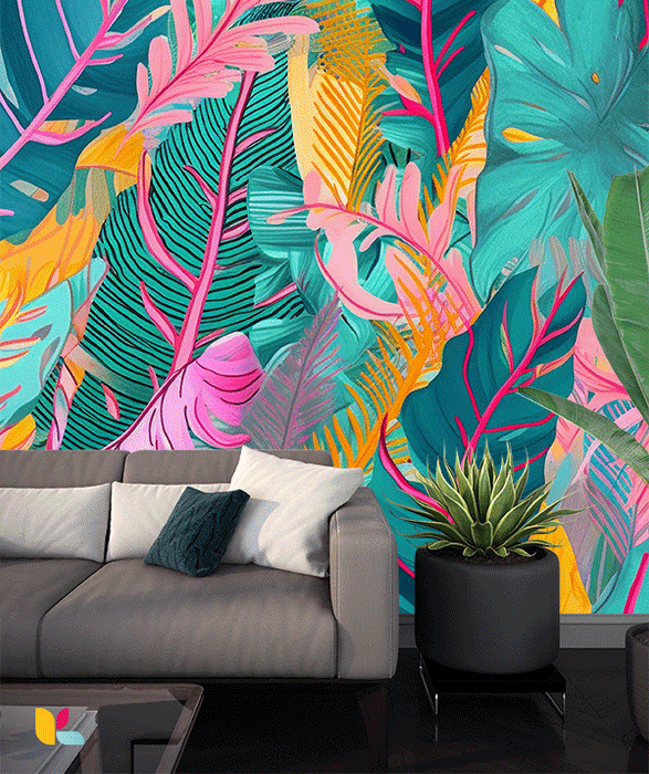 Papier Peint Jungle Pop - Explosion de Couleurs et Style Tropical