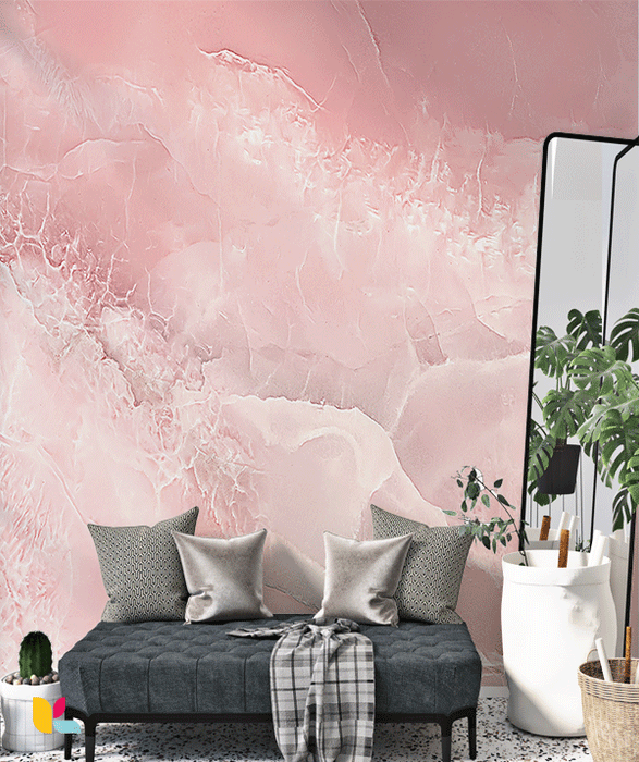 Papier Peint Effet Quartz Rose Luxueux