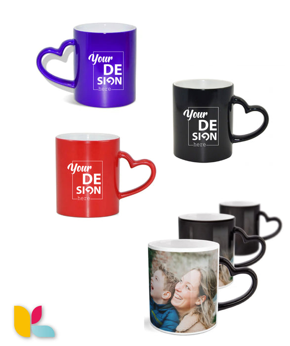 Magic mug with heart handle to personalize