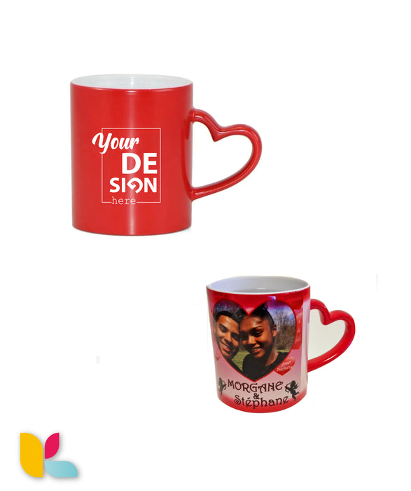 Mug magique anse cœur à personnaliser