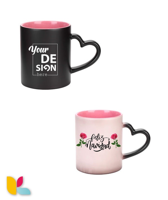 Magic mug with two-tone heart handle to personalize