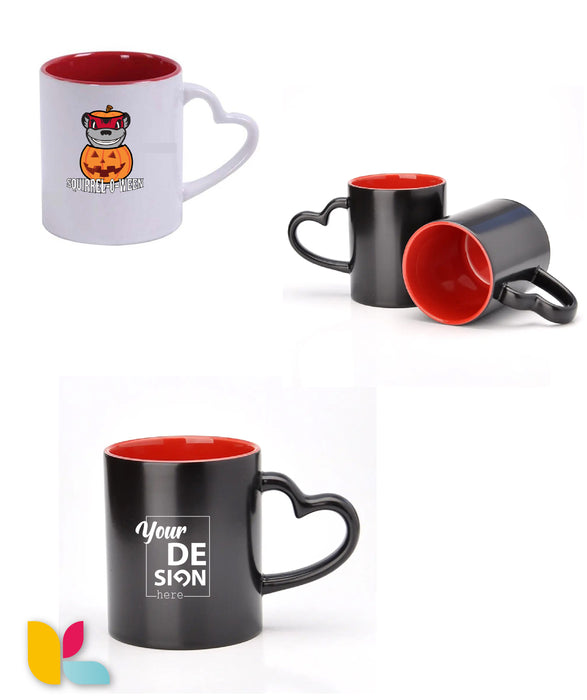 Magic mug with two-tone heart handle to personalize