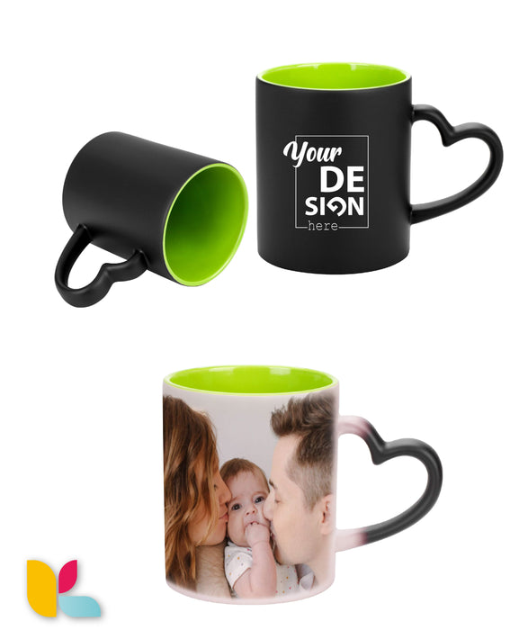 Mug magique anse coeur bicolore à personnaliser