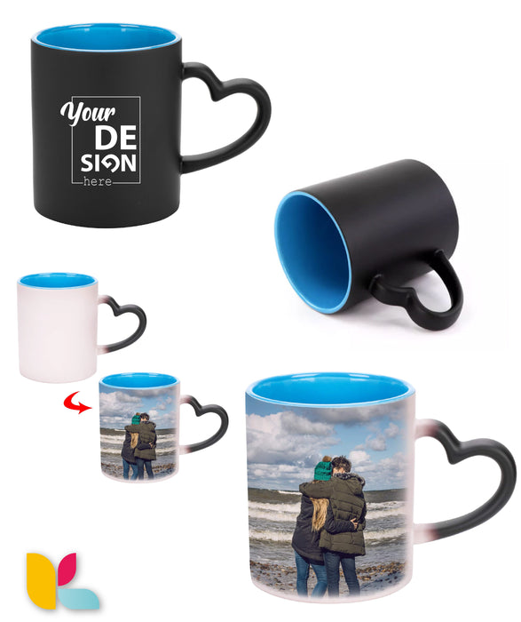 Mug magique anse coeur bicolore à personnaliser