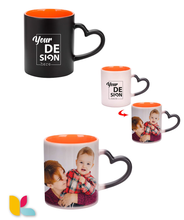 Magic mug with two-tone heart handle to personalize