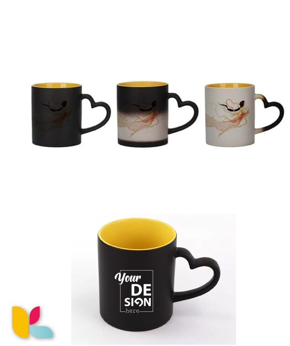 Mug magique anse coeur bicolore à personnaliser