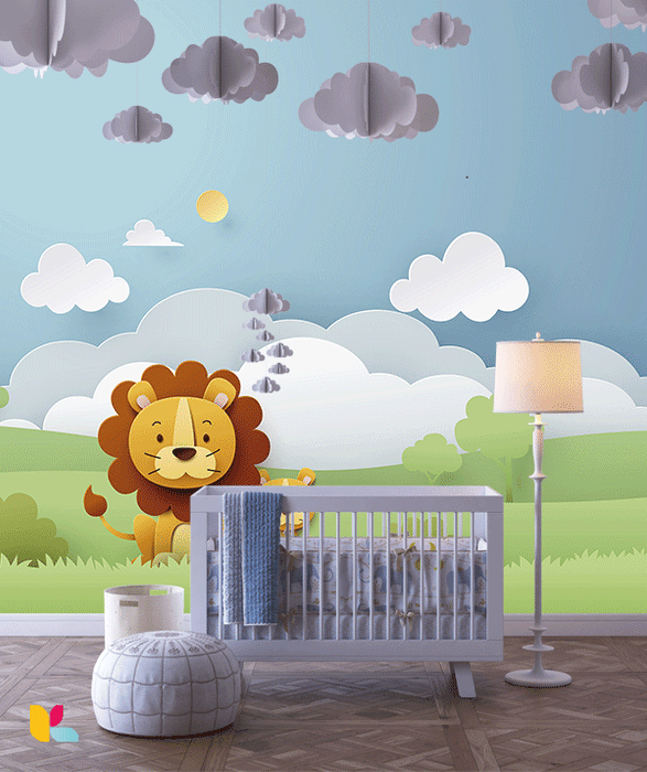 Illustration Adorable d’une Famille de Lions en Papier Découpé
