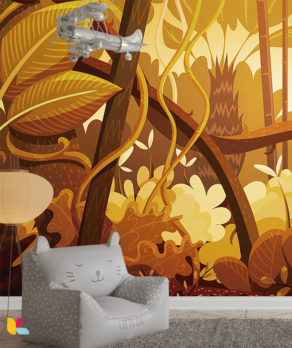 Papier Peint Jungle Dorée - Forêt Tropicale Enchantée
