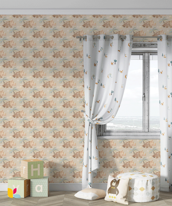 Papier Peint Enfant – Tricératops Jungle Vintage