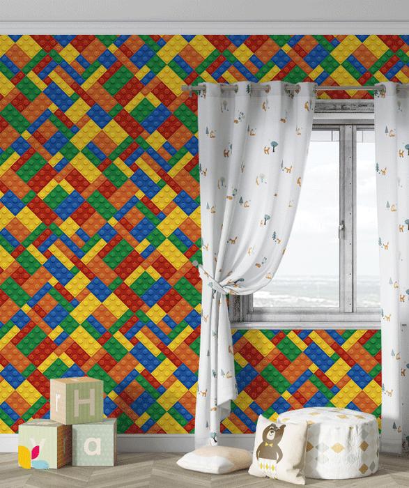 Papier Peint Ludique - Motif Blocs de Construction en Diagonale