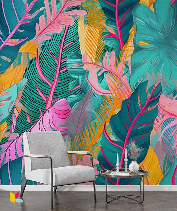 Papier Peint Jungle Pop - Explosion de Couleurs et Style Tropical