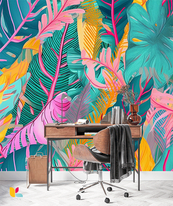 Papier Peint Jungle Pop - Explosion de Couleurs et Style Tropical