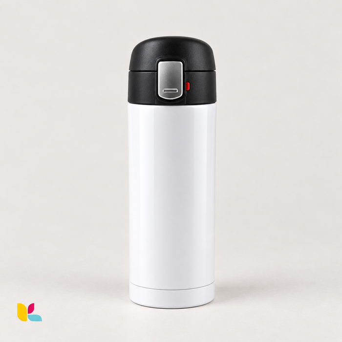 Thermos blanc Easy Lock D314-8 de 350 ml avec couvercle noir, vue studio — Kalmaz