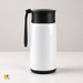 Thermos blanc personnalisable de 260 ml sans impression, couvercle noir, dragonne noire et bord inférieur noir, référence D314-2.